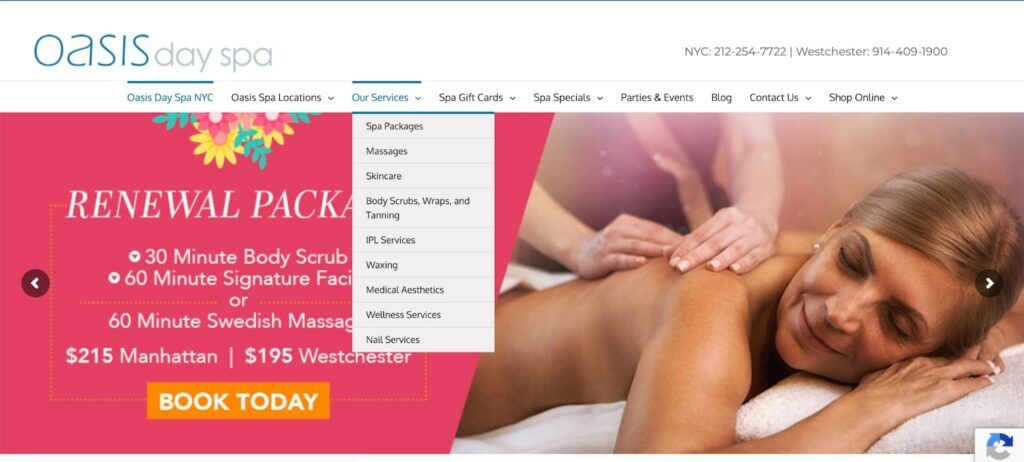 Oasis Day Spa in New York website