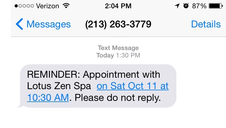 Appointment reminder SMS  template