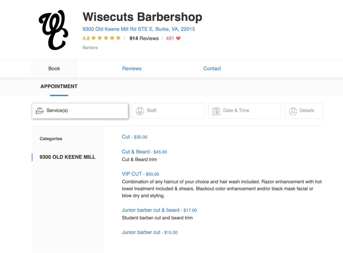 Wisecuts has their star rating at the top of their booking page
