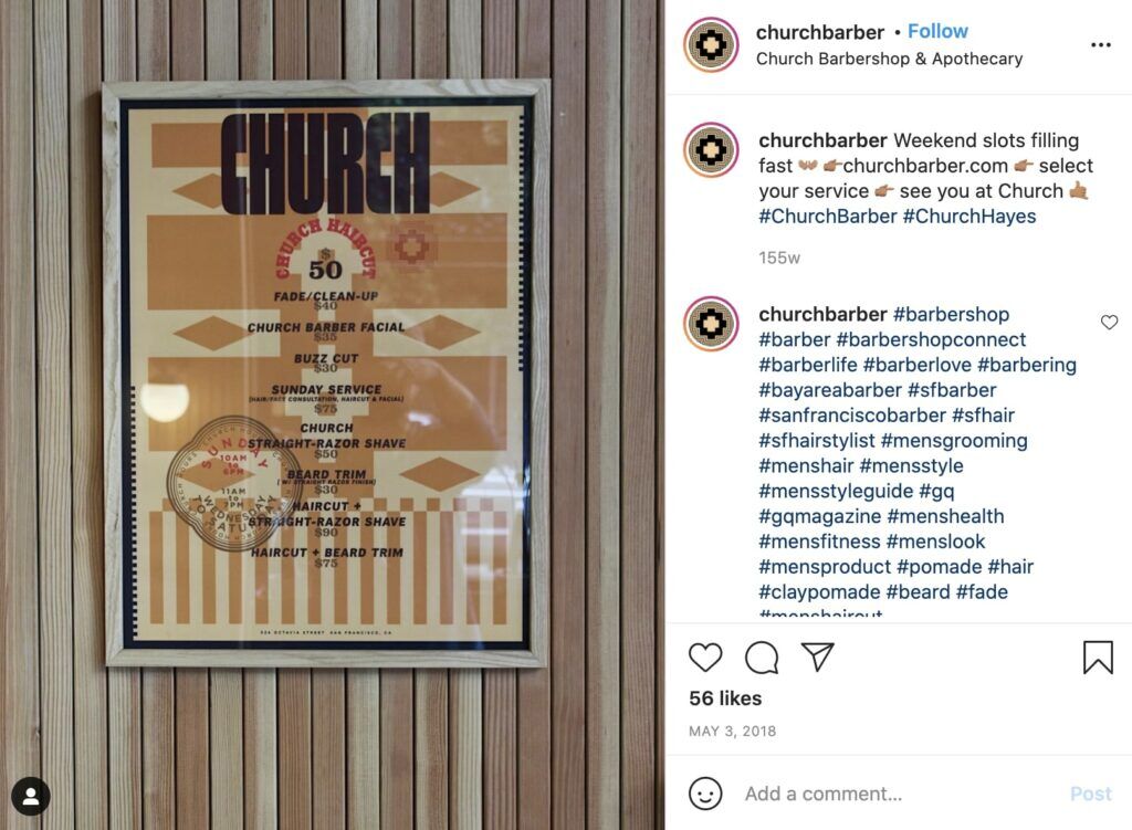 Church’s framed price list