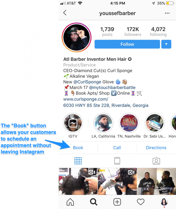 Instagram book now button