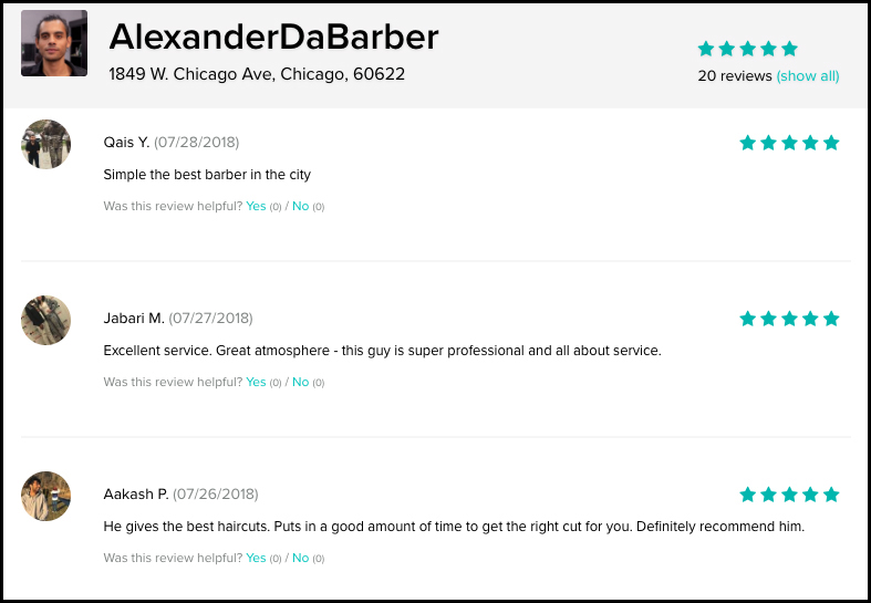 alexander the barber in chicago gets more reviews