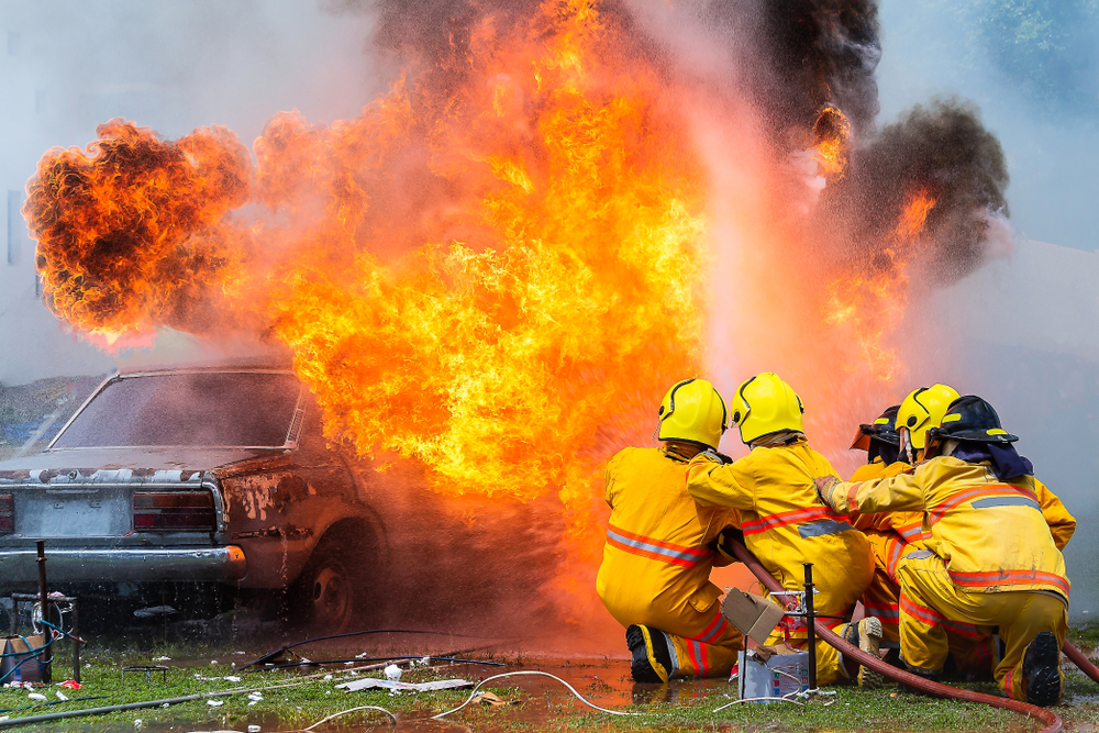 first responders putting out a fire