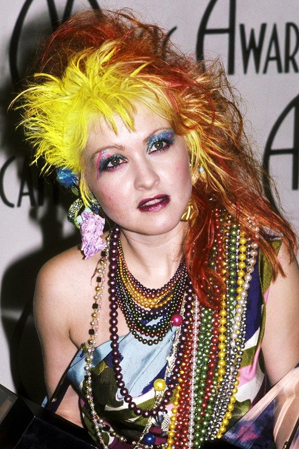 cyndi Lauper with wig and gllitter shadow