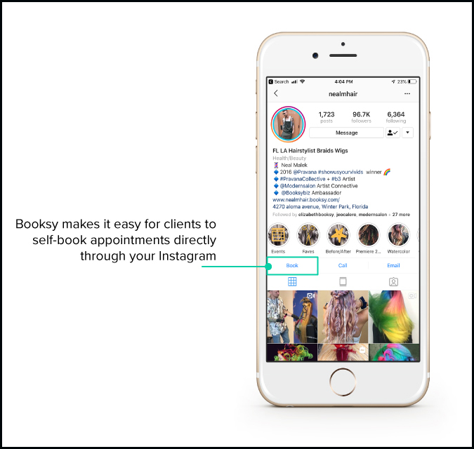 Instagram book button on Booksy client app screen