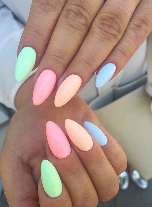 rainbow almond-shaped nails