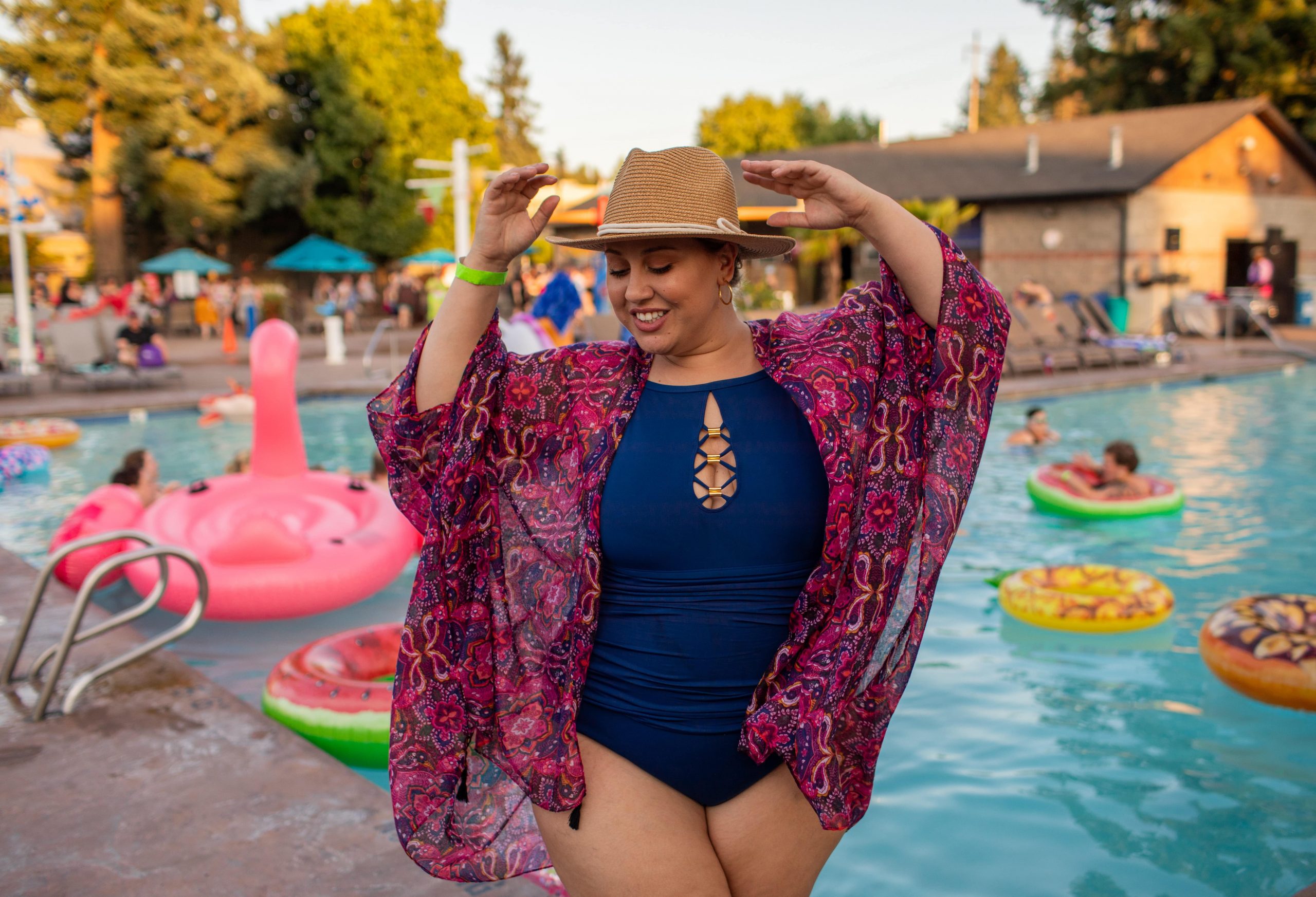 sunless tan woman at pool